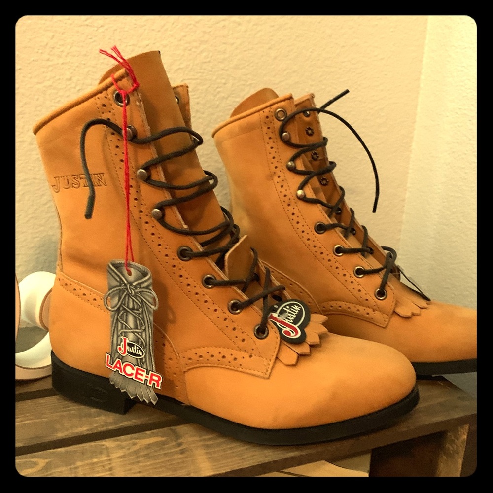 Justin Lace-r tan Lace up work boots woman’s